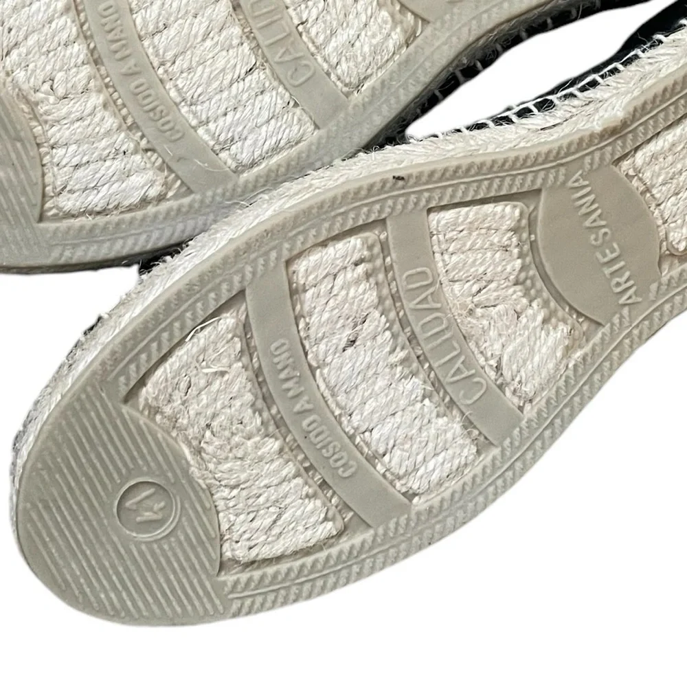 TONI PONS Black Canvas Flat Slip-On Espadrilles Sandals Shoes Black Tan 41